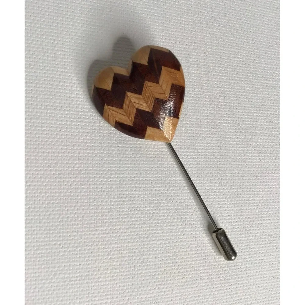 Vintage Wooden Heart Stick Pin Marquetry Lapel Pin Western Cottage Boho Priarie